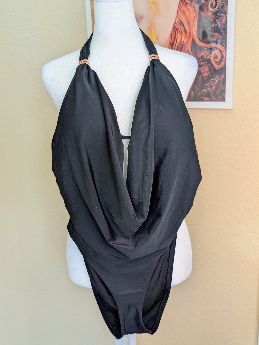 Bar III Cowelneck Halter One-Piece Bathing Suit W/Cutouts - Picture 2 of 9